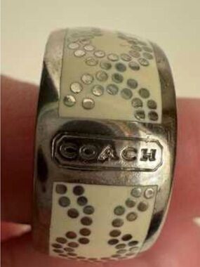 Coach Silver and Cream Enamel Logo  Ring